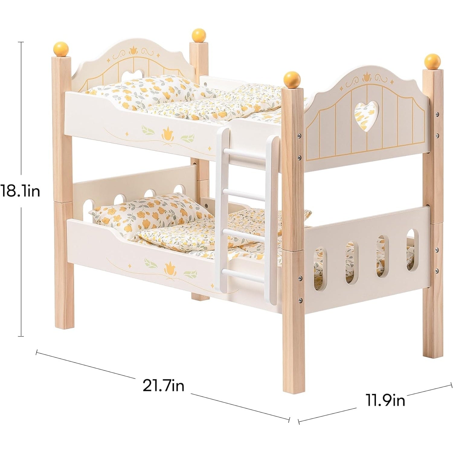 ROBOTIME Wooden Baby Doll Beds Doll Bunk Bed Cradle With Ladder For 18in Dolls