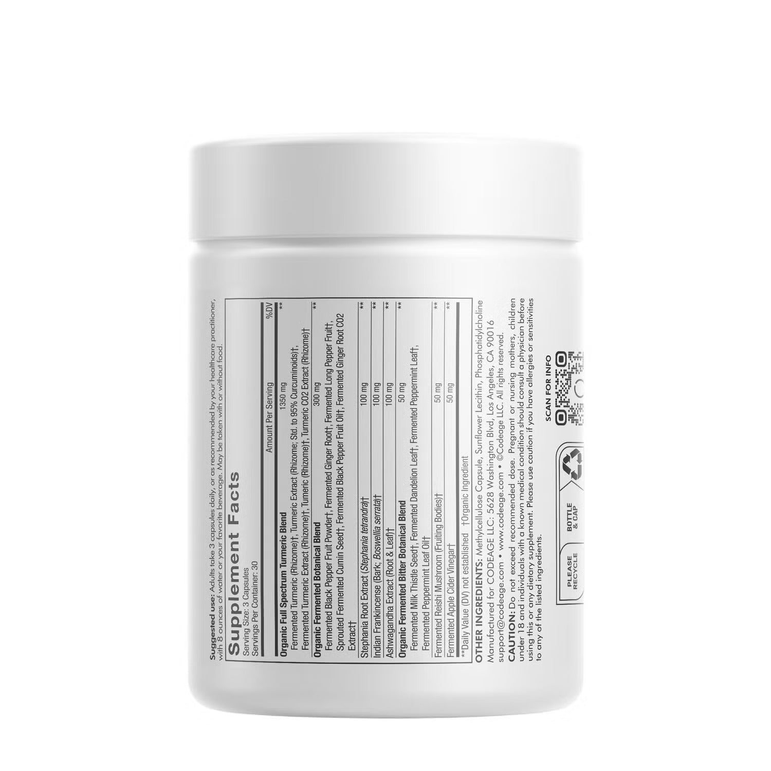Liposomal Fermented Turmeric + Black Pepper - Curcumin & Ginger - 90 Capsules (30 Servings)