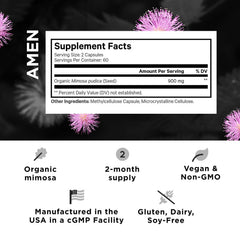 Amen Mimosa Pudica Seed 900 mg - Immune and Digestive Support - 120 Vegetable Capsules (60 Servings)