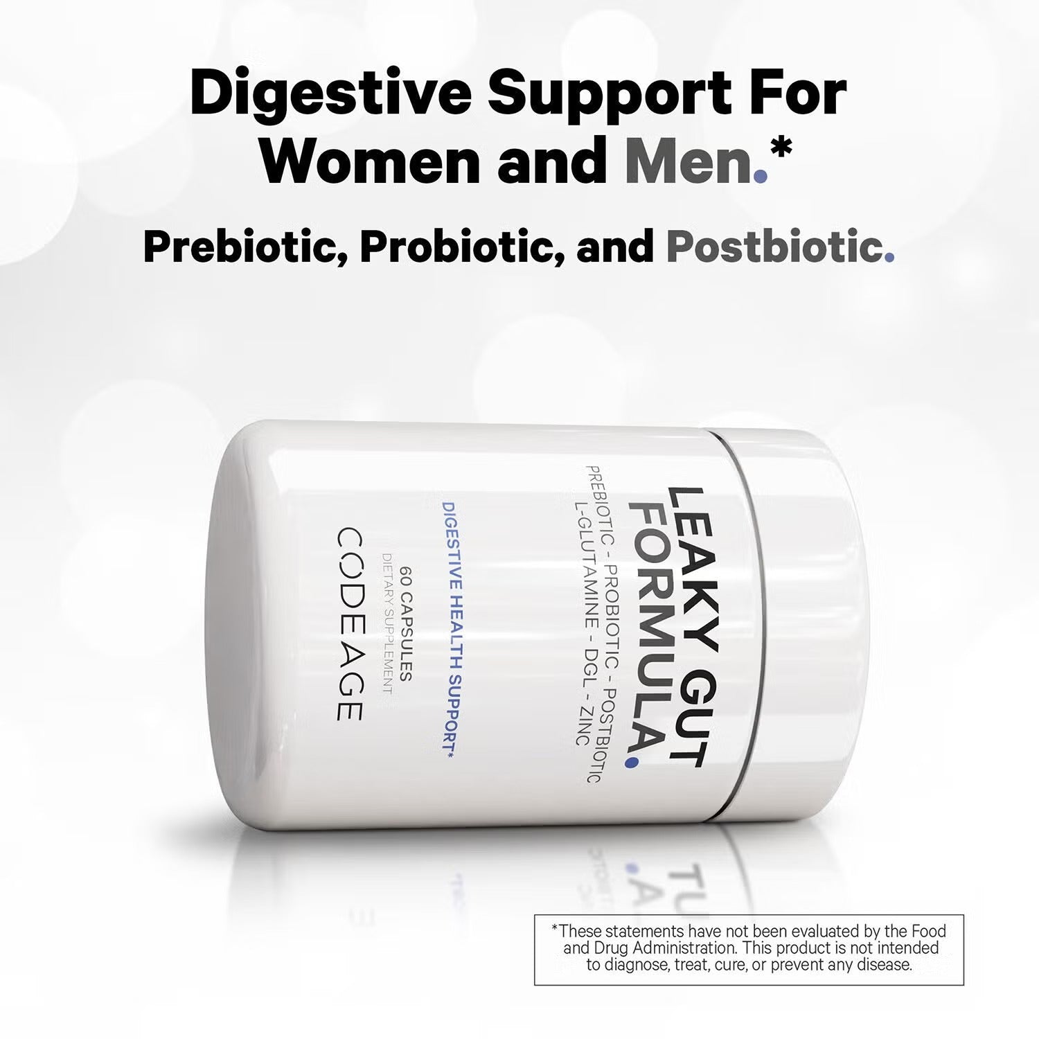 Leaky Gut Supplement - L-Glutamine - Prebiotics - Probiotics - Postbiotic - 60 Capsules (30 Servings)