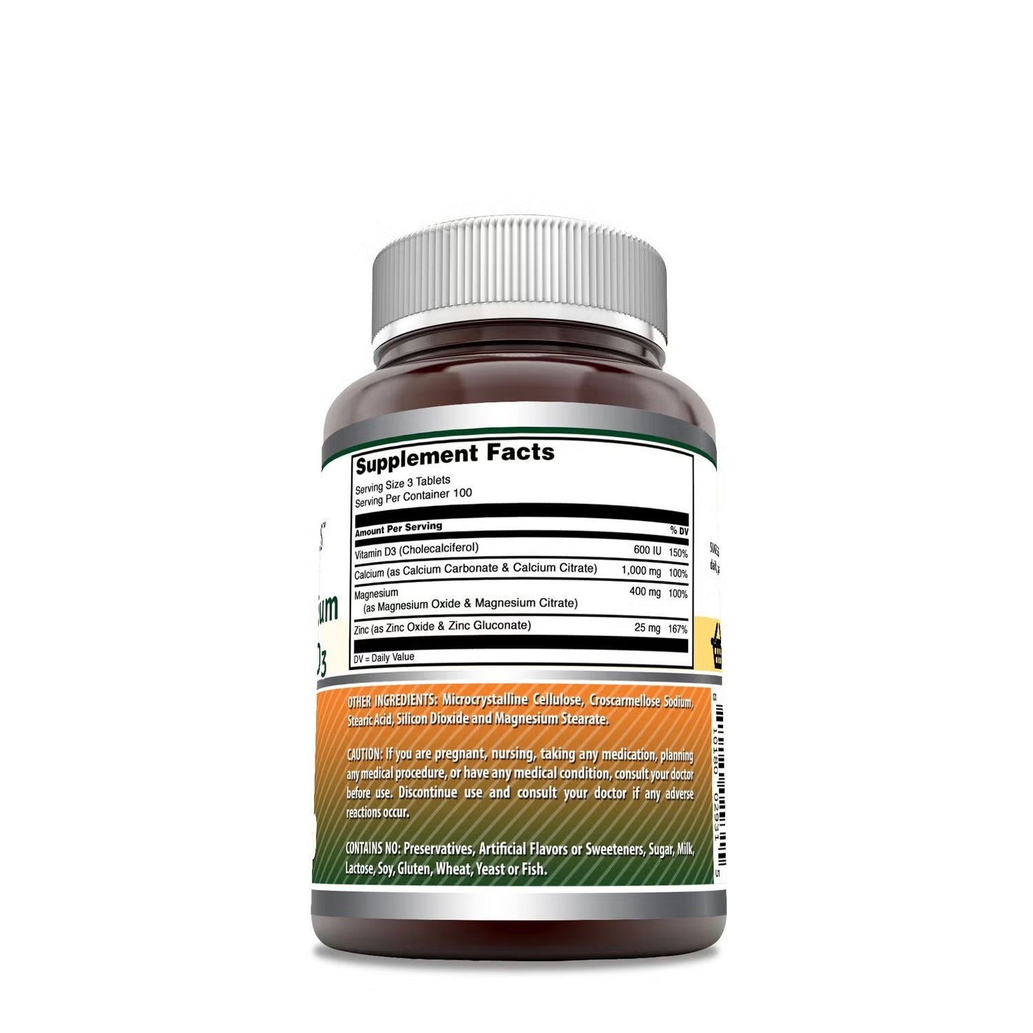 Calcium Magnesium Zinc + Vitamin D3 - 300 Tablets (100 Servings)