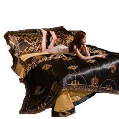 Cover Set Wedding Golden Jacquard Bedding Set Lace Flat Sheet Pillowcase 4pcs European Luxury