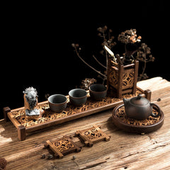 Hand Cut Solid Wood Cup Holder Small Size Dry Bubble Tray Kungfu Tea Ceremony Accessories