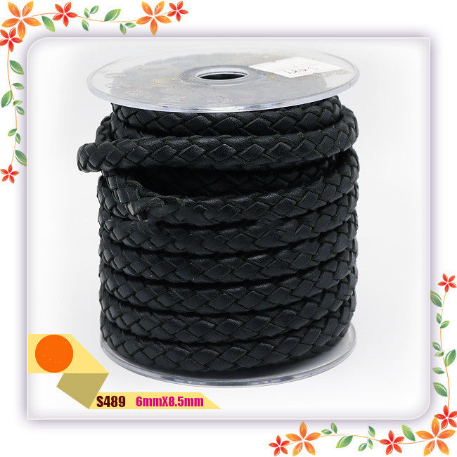 Black High-quality Leather Flat Braided Leather Rope