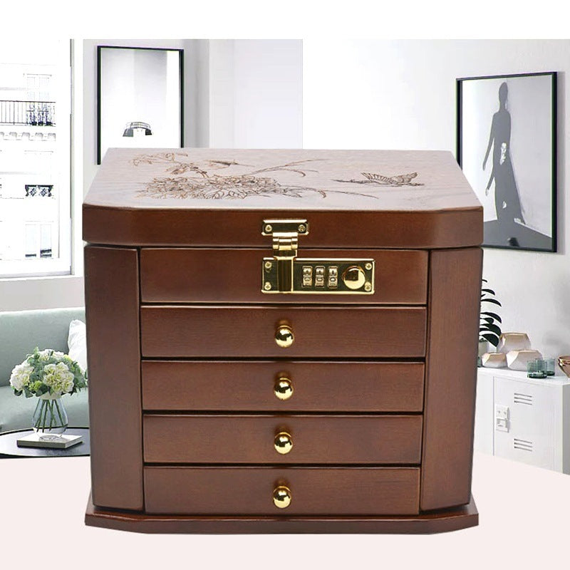 Combination Lock Solid Wood Jewellery Box