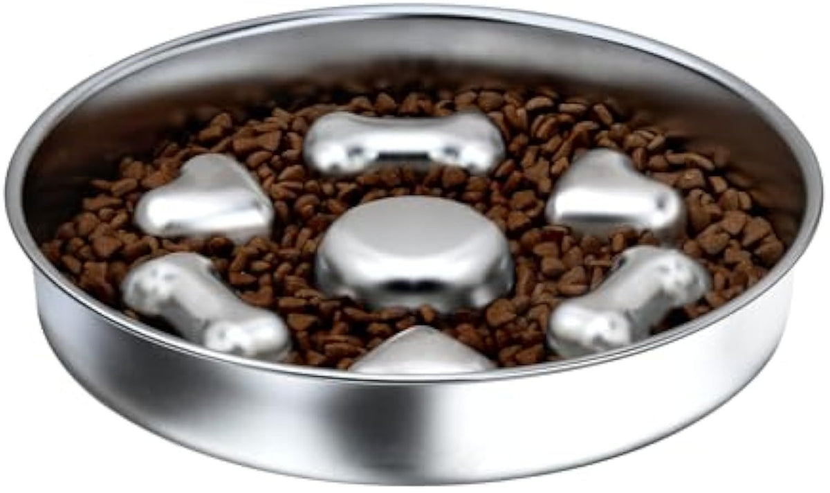 Slow Feeder Dog Bowls  Non-Slip Metal Dog Food Bowls With Heart And Bones Design For Small Medium Large Dogs