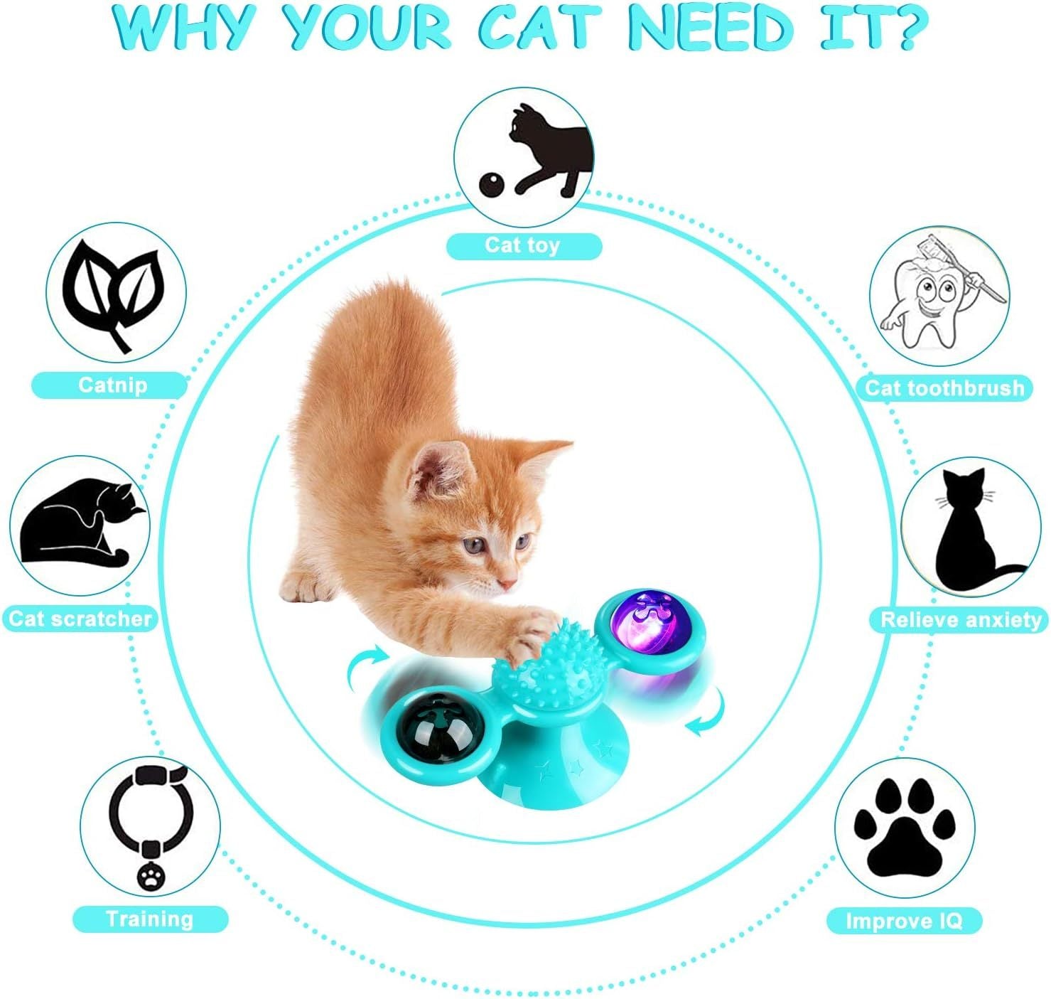 Animal Doll  Stuffed Cat Pet  Catnip Grass Toy Interactive Windmill Cat Toys With Catnip  Cat Toys For Indoor Cats Funny Kitten Toys With LED Light Ball Suction Cup Cat Nip Toy For Cat Chew Exerc