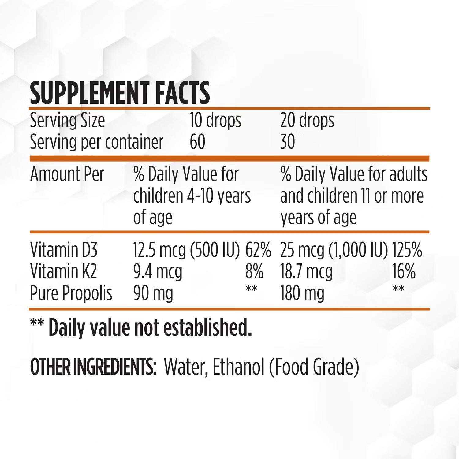 Propolis: 30% Pure Propolis Extract with Vitamin D3 & K2 - 30 ml. (30 Servings)