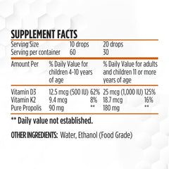 Propolis: 30% Pure Propolis Extract with Vitamin D3 & K2 - 30 ml. (30 Servings)