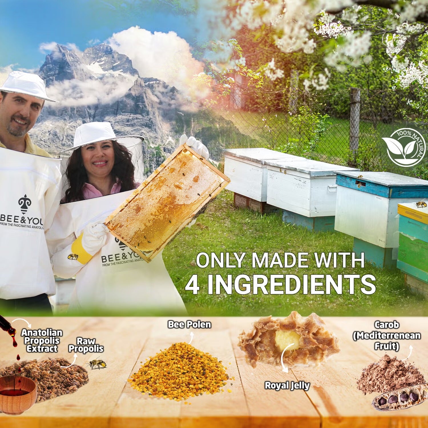 Triple Bee Complex: Royal Jelly Bee Pollen Propolis 500mg - 60 Tablets (30 Servings)