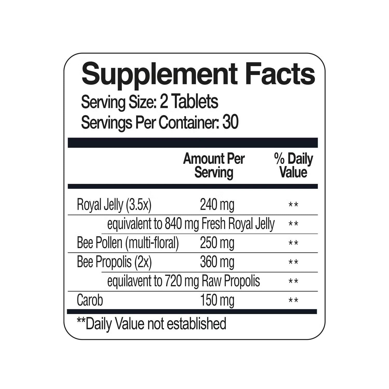 Triple Bee Complex: Royal Jelly Bee Pollen Propolis 500mg - 60 Tablets (30 Servings)