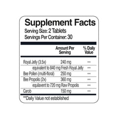 Triple Bee Complex: Royal Jelly Bee Pollen Propolis 500mg - 60 Tablets (30 Servings)