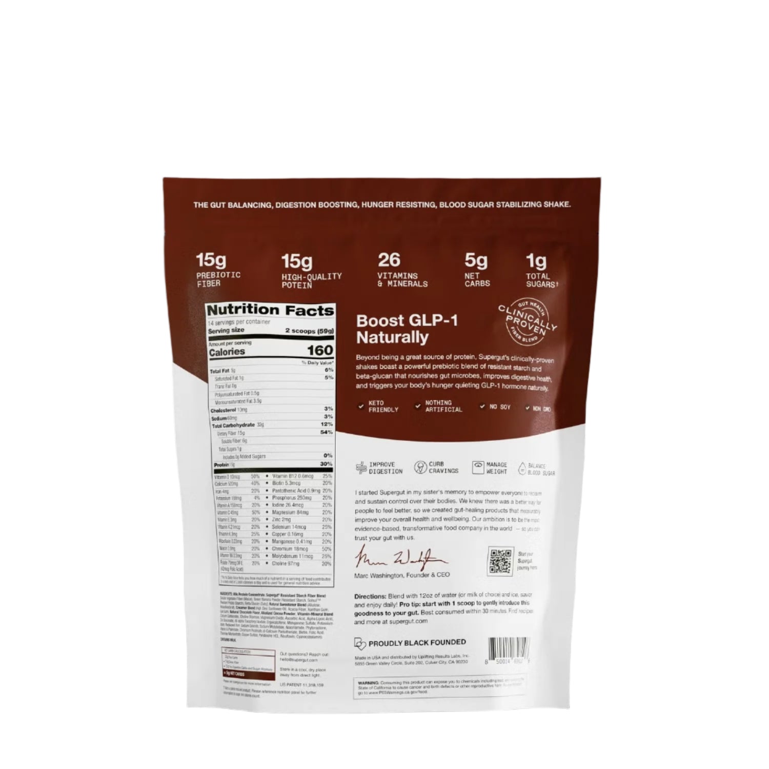 The Gut Healthy Prebiotic Shake - Chocolate - 1.8 lbs. (14 Servings)