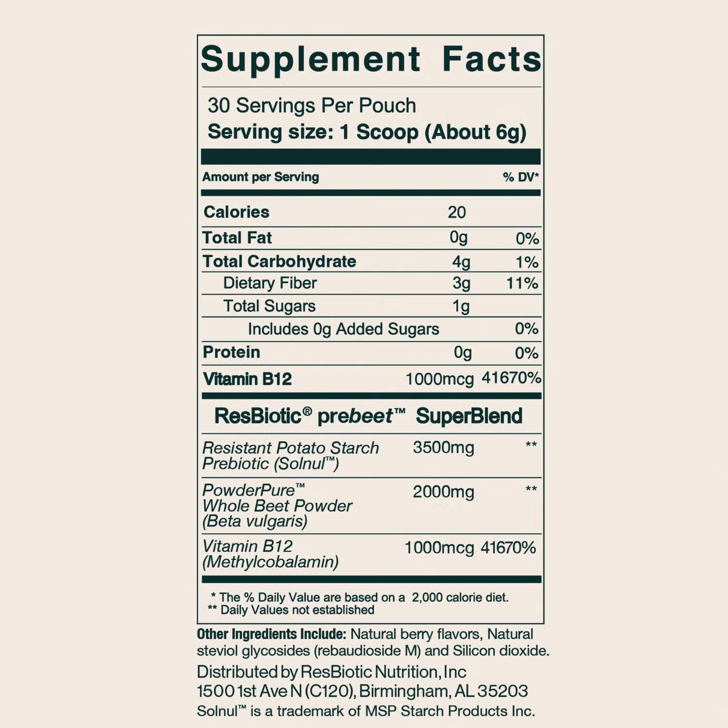 resbiotic® - prebeet ENERGY+ Prebiotic - 180 grams (30 Servings)