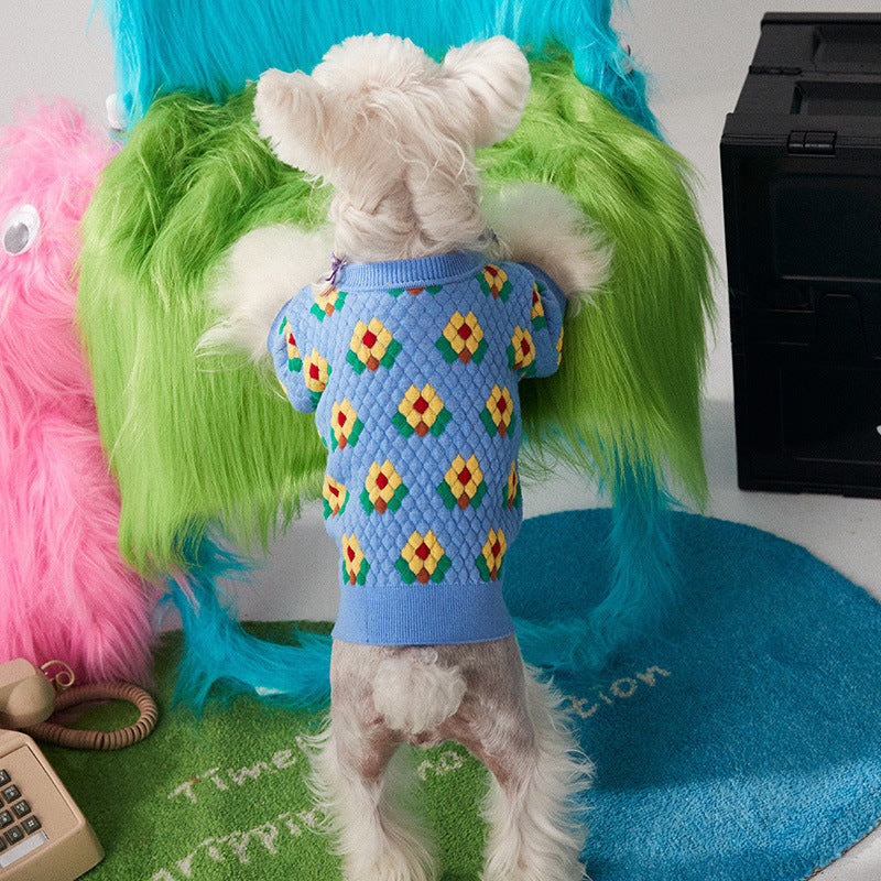 Pet Clothes Small Flower Dog Sweater Cardigan