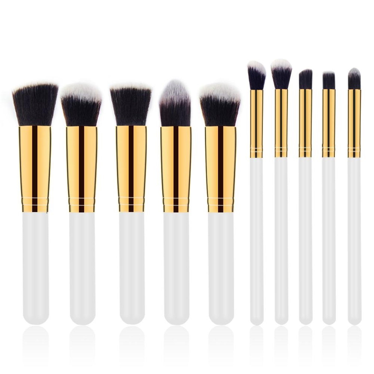 10 Pcs Makeup Brushes Set For Travel Set Synthesized White Glod With Bag