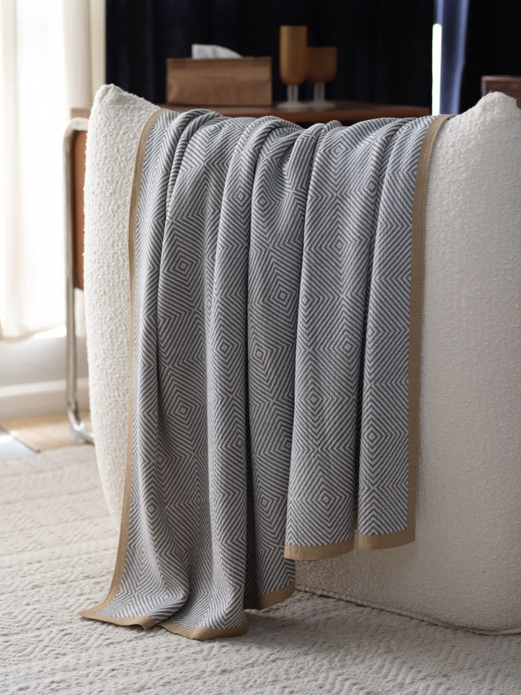 Gray Knitted Chenille Wool Cover Blanket