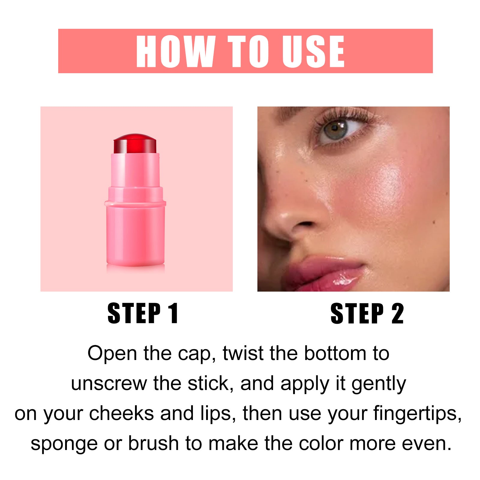 EELHOE Fruit Jelly Blush Lip Gloss Stick Lazy Contouring Even Skin Tone Brightening And Colorful Easy To Apply Lip Gloss Stick