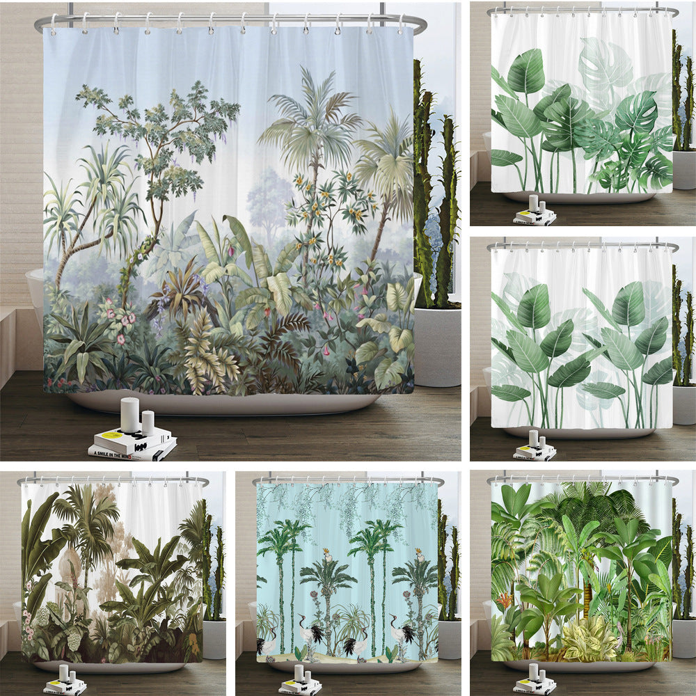 European Flowers, Birds, Plants Bath Curtains Waterproof