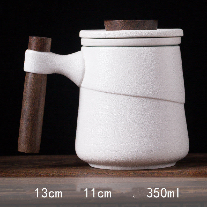 Black Ceramic Cup Wooden Handle Filter Tea Cup Ceramic