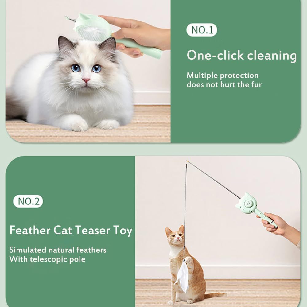 Cat Brush Toy 5-in-1 Interactive Cat Toys Retractable Cat-Teasing Wand Pet Grooming Self Cleaning Brush  Light Up Cat Toy With Five Light Patterns