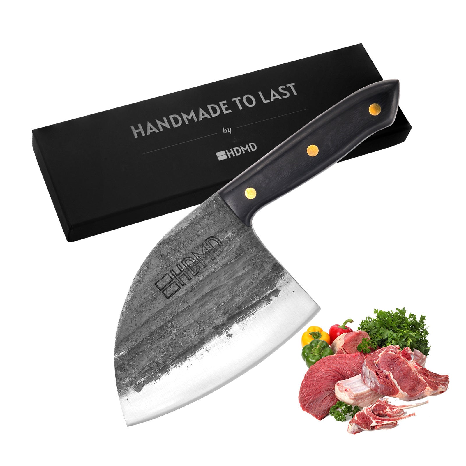 HDMD Cleaver Knife Meat Cleaver Knife For Meat Cutting, Real Hand Forged Knife High Carbon Steel Knife, Butchers Knife Meat Knife For Home And Outdoor Camping, BBQ