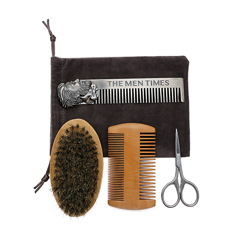 Men's Bristle Hair Comb Scissors Beard Styling Set