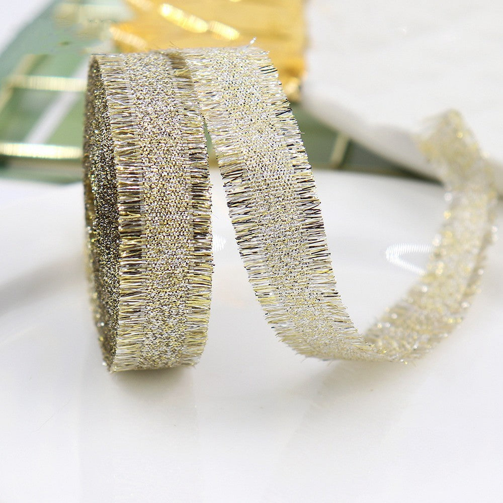 Gift Packaging Wedding Rib Gold And Silver Color Fringe With Bowknot Decorative Baking Ribbon Multicolor