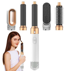 Hair Dryer Brush, Hot Air Brush, 5 In 1 Blow Dryer Brush For Drying Straightening Curling Volumizing Multi Hair Style, White Gold