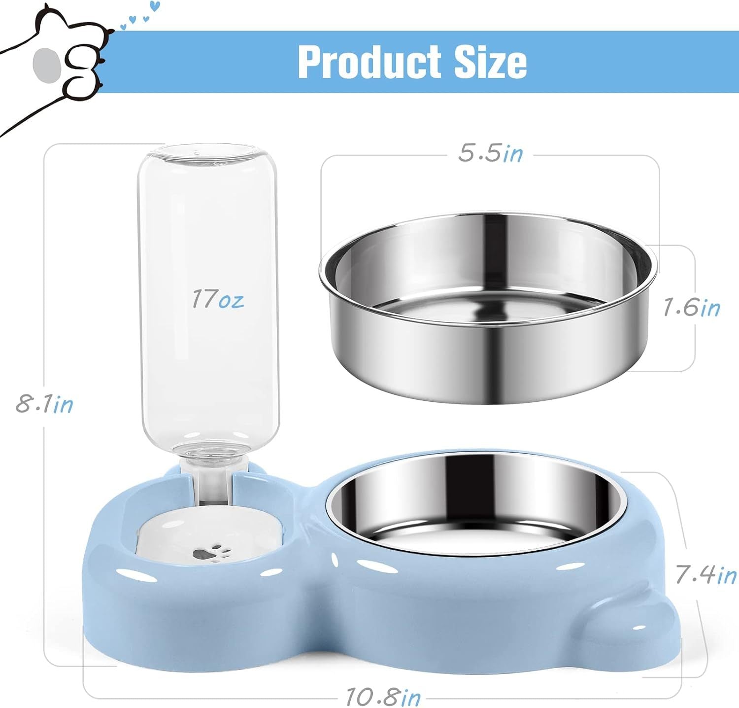 Dog Bowls Cat Food And Water Bowl Set With Water Dispenser And Stainless Steel Bowl For Cats And Small Dogs