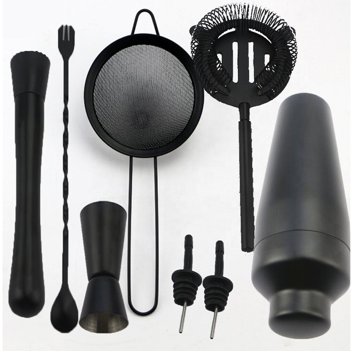 Exquisite 8-piece Set Matte Black Stainless Steel Cocktail Shaker Set Bar Tools