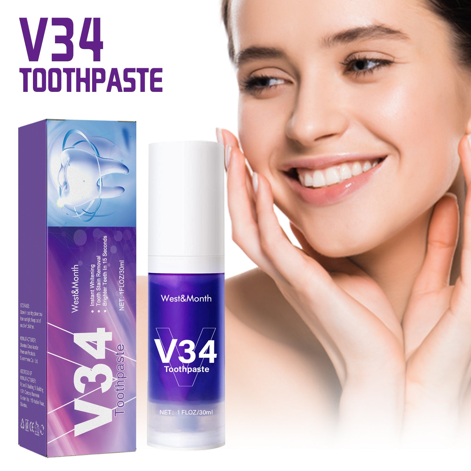 V34 Tooth Cleaning Mousse Whitening Teeth Care Gum Cleaning Oral Anti-yellow Tooth Stain Toothpaste