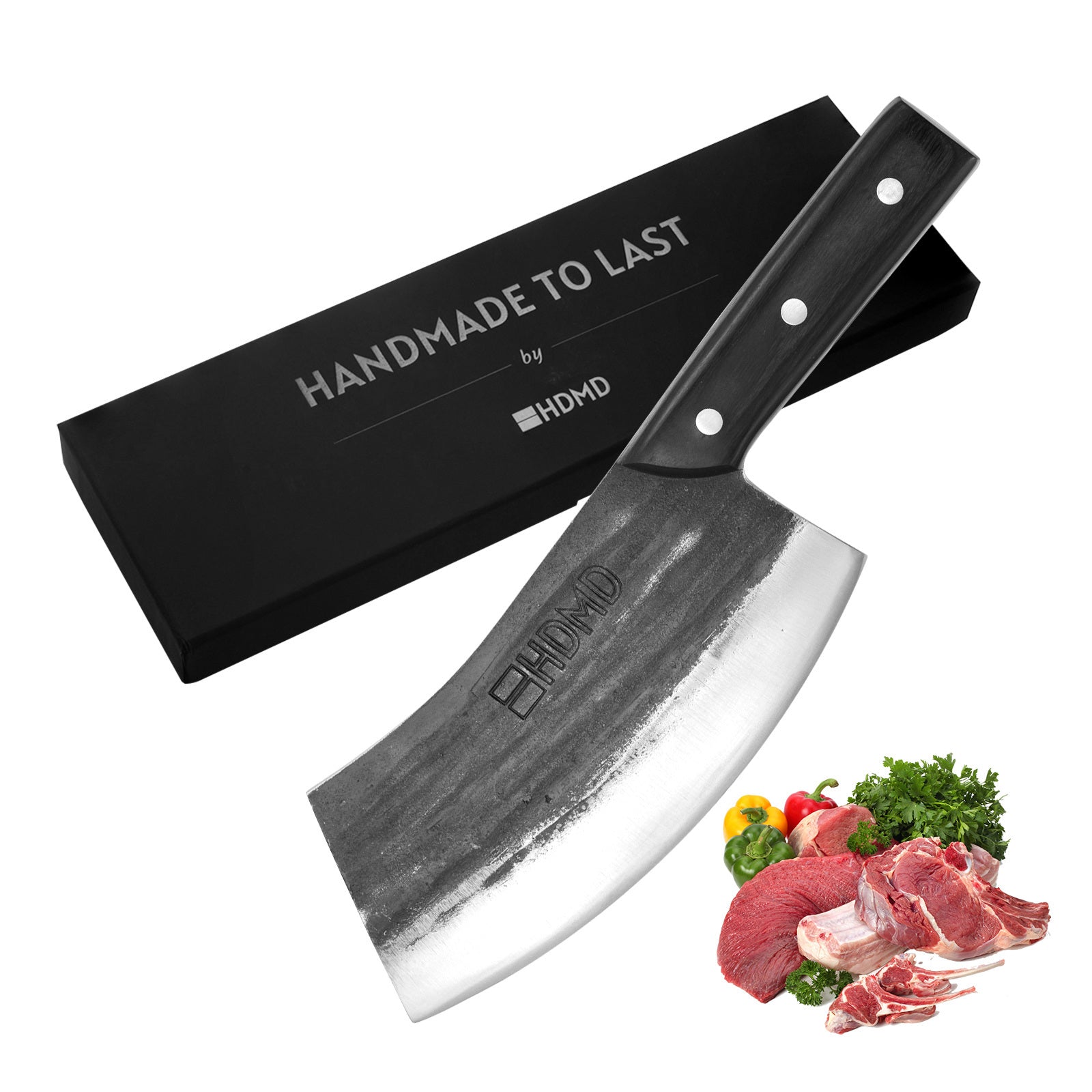 HDMD Cleaver Knife Meat Cleaver Knife For Meat Cutting, Real Hand Forged Knife High Carbon Steel Knife, Butchers Knife Meat Knife For Home And Outdoor Camping, BBQ