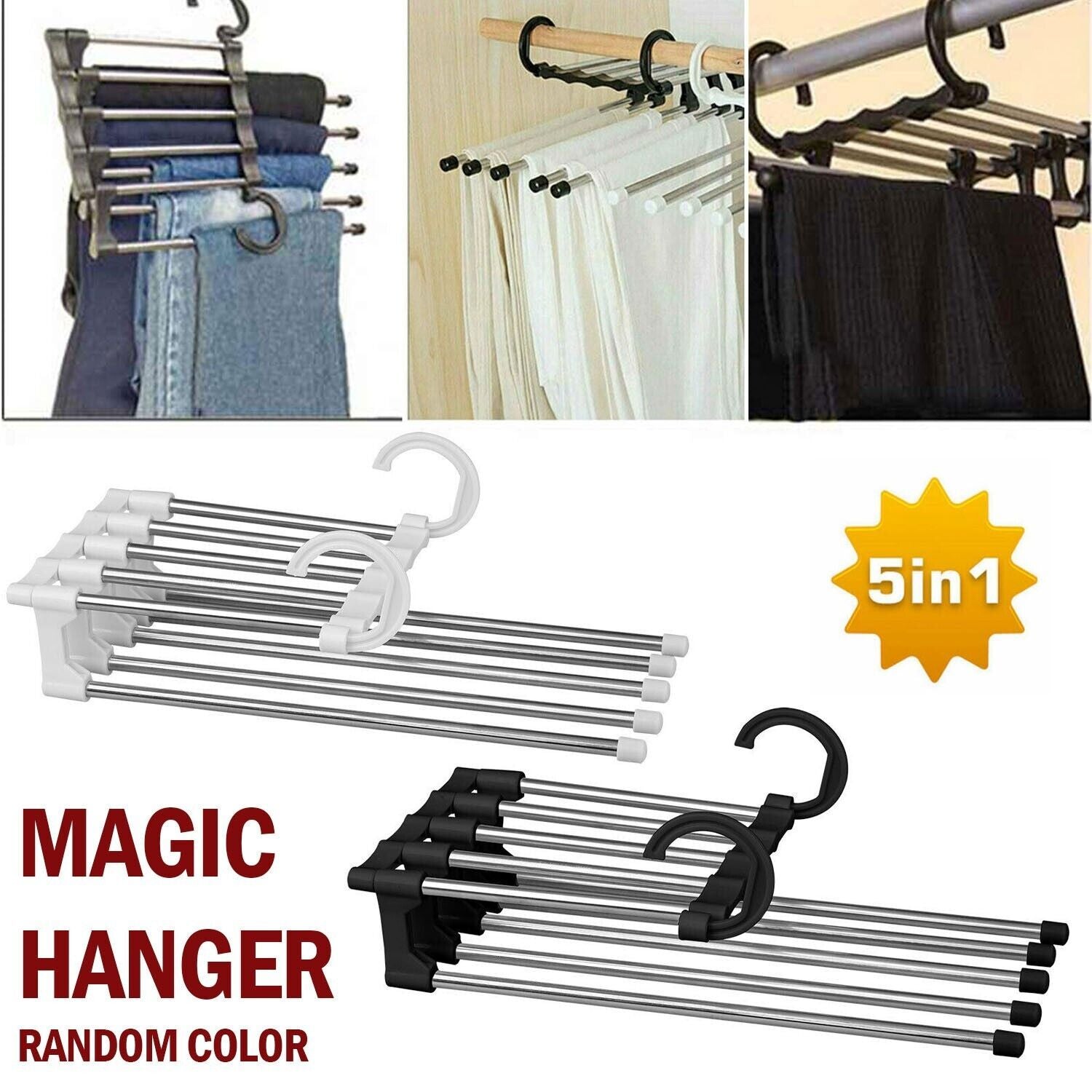 Wonder Metal Magic Hanger Pants Clothes Rack Hooks Space Saver Closet Organizers