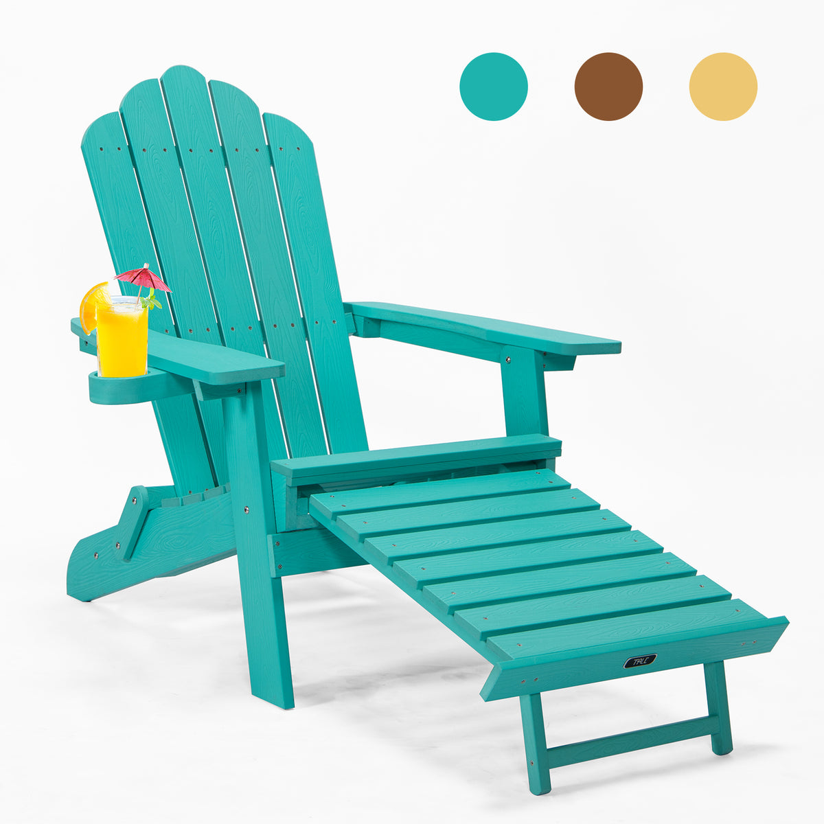 TALE Folding Adirondack Chair With Pullout Ottoman With Cup Holder, Oaversized, Poly Lumber,  For Patio Deck Garden, Backyard Furniture, Easy To Install,.Banned From Selling On Amazon