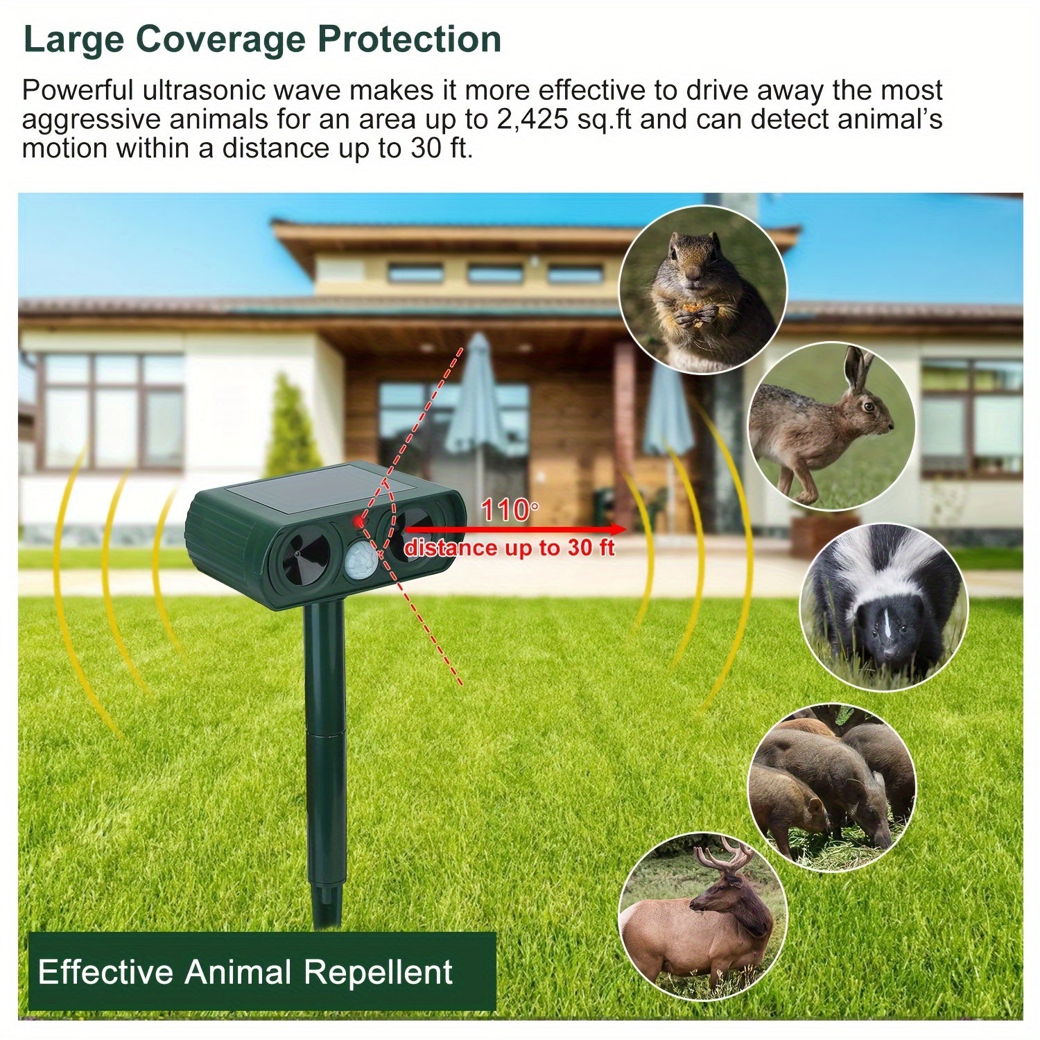 Animal Repellent, Solar Motion Sensor, Outdoor Farm, Garden, Courtyard Solar Power Ultrasonic Animal Repeller Pest Repellent Dog Cat Deer Raccoon