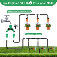 Garden Drip Irrigation Kit,164FT Greenhouse Micro Automatic Drip Irrigation System Kit With Blank Distribution Tubing Hose Adjustable Patio Misting Nozzle Emitters Sprinkler Barb