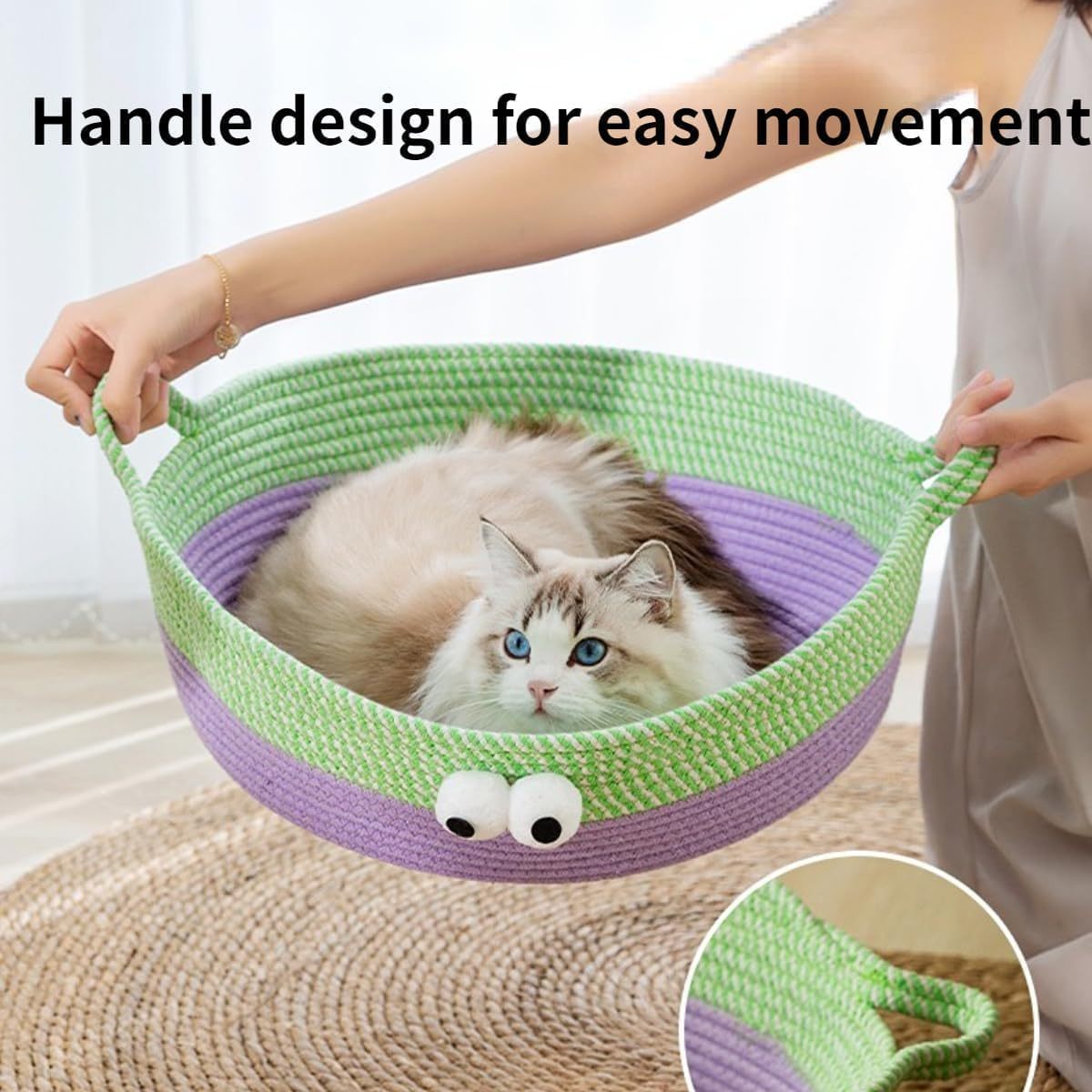 Scratch Cat Bed For Indoor Cats Woven Cotton Rope Cat Beds Round Pet Bed For Puppy And Kitten Washable Small Dog Bed Nest Beds For Cats Kitties Puppy Pets