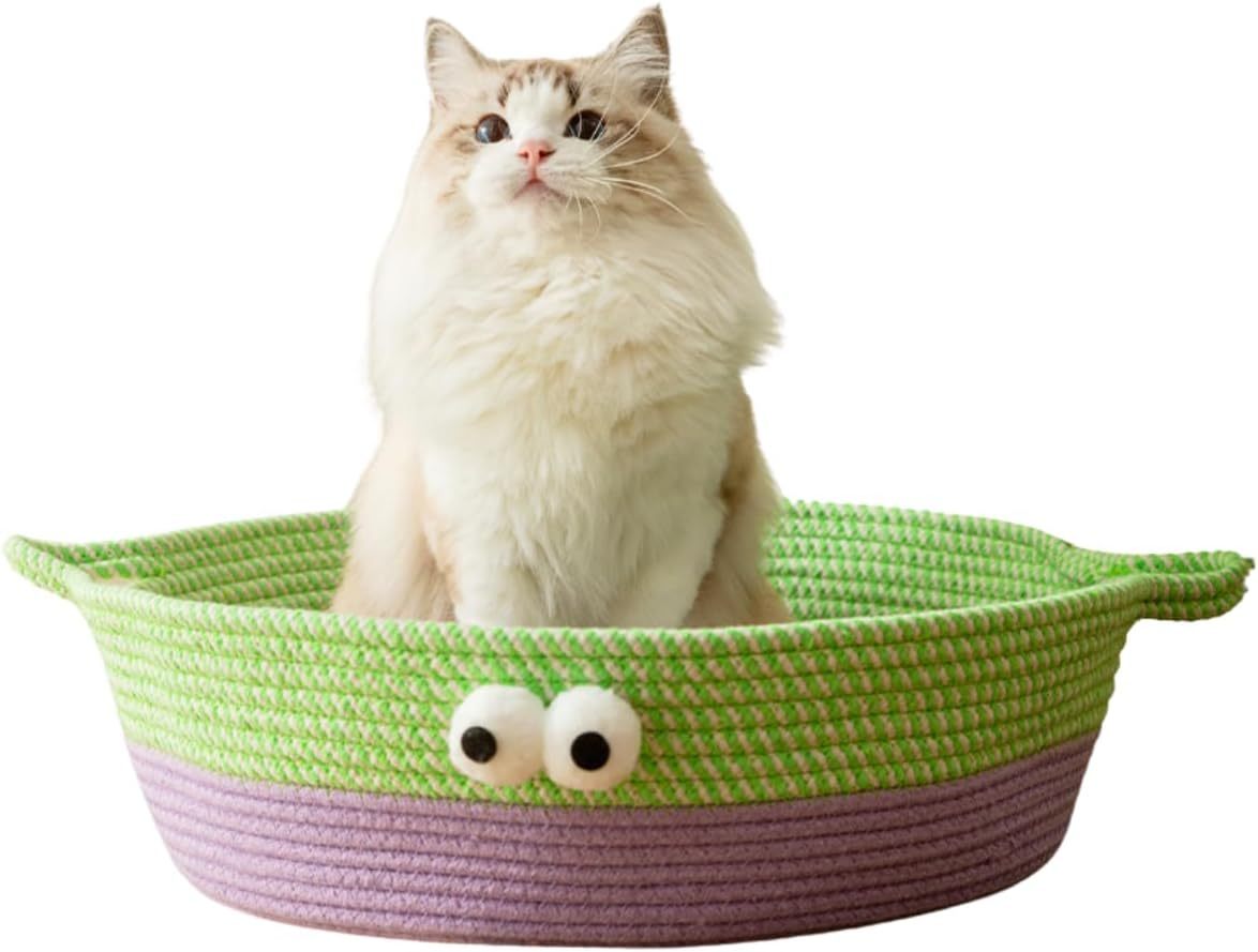 Scratch Cat Bed For Indoor Cats Woven Cotton Rope Cat Beds Round Pet Bed For Puppy And Kitten Washable Small Dog Bed Nest Beds For Cats Kitties Puppy Pets