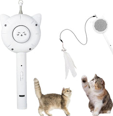 Cat Brush Toy 5-in-1 Interactive Cat Toys Retractable Cat-Teasing Wand Pet Grooming Self Cleaning Brush  Light Up Cat Toy With Five Light Patterns