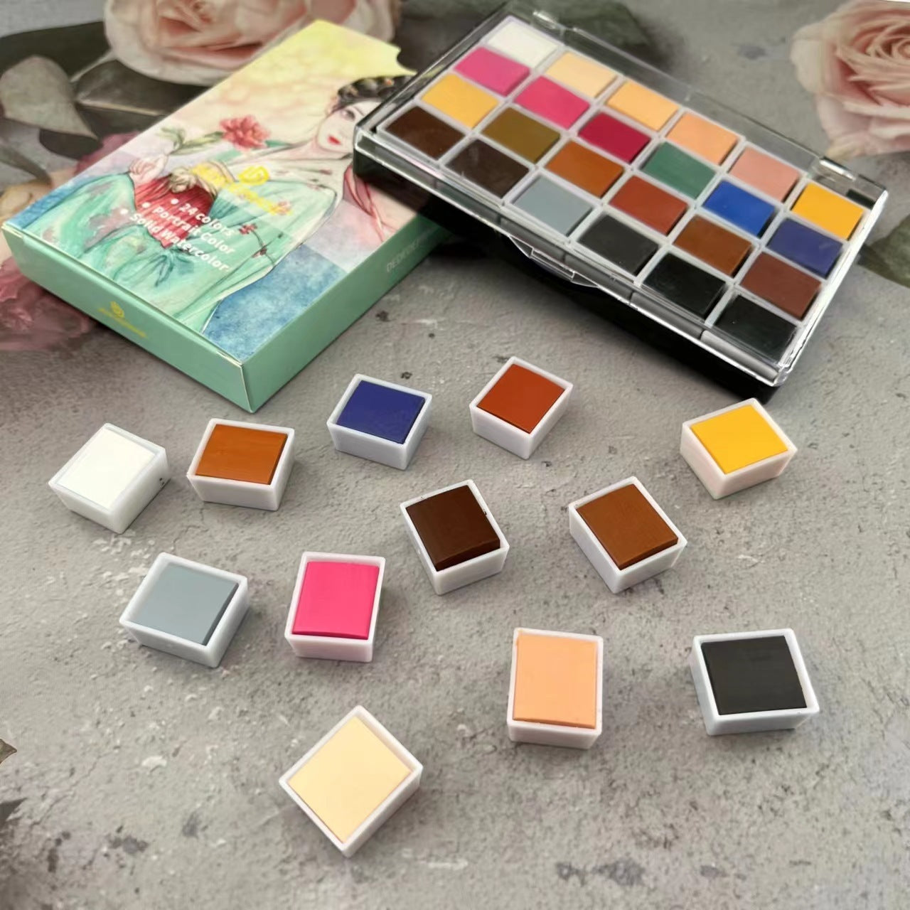 24 Color Skin Tone Solid Watercolor Pigment