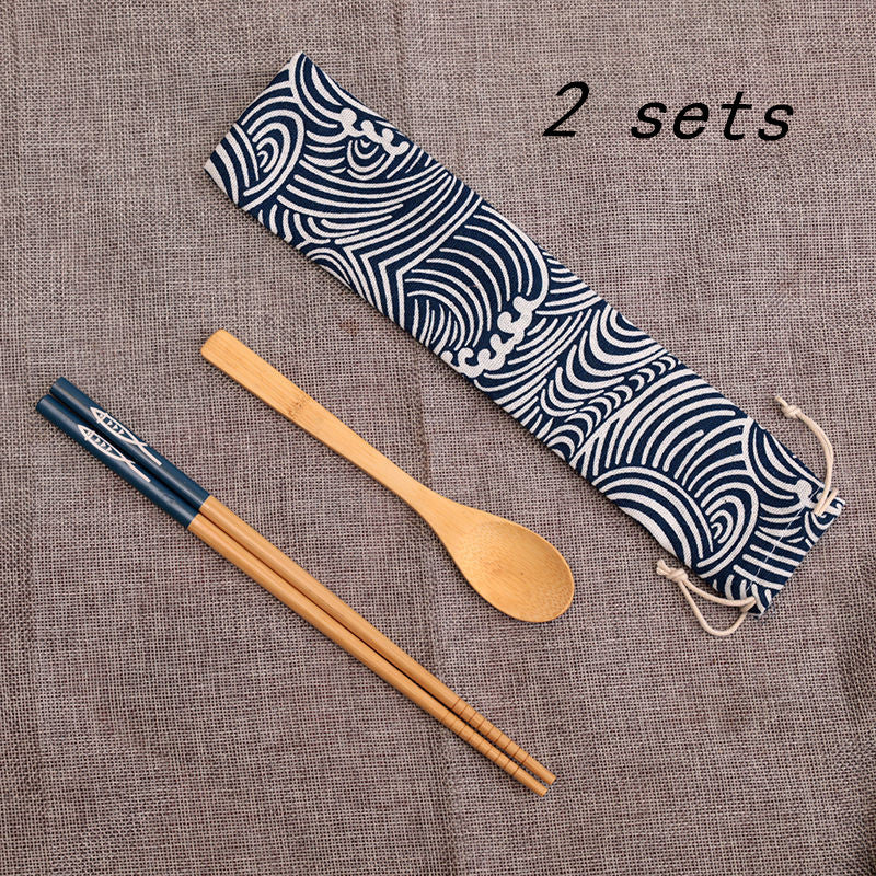 Wooden Chopsticks Spoon Set Travel Portable Tableware