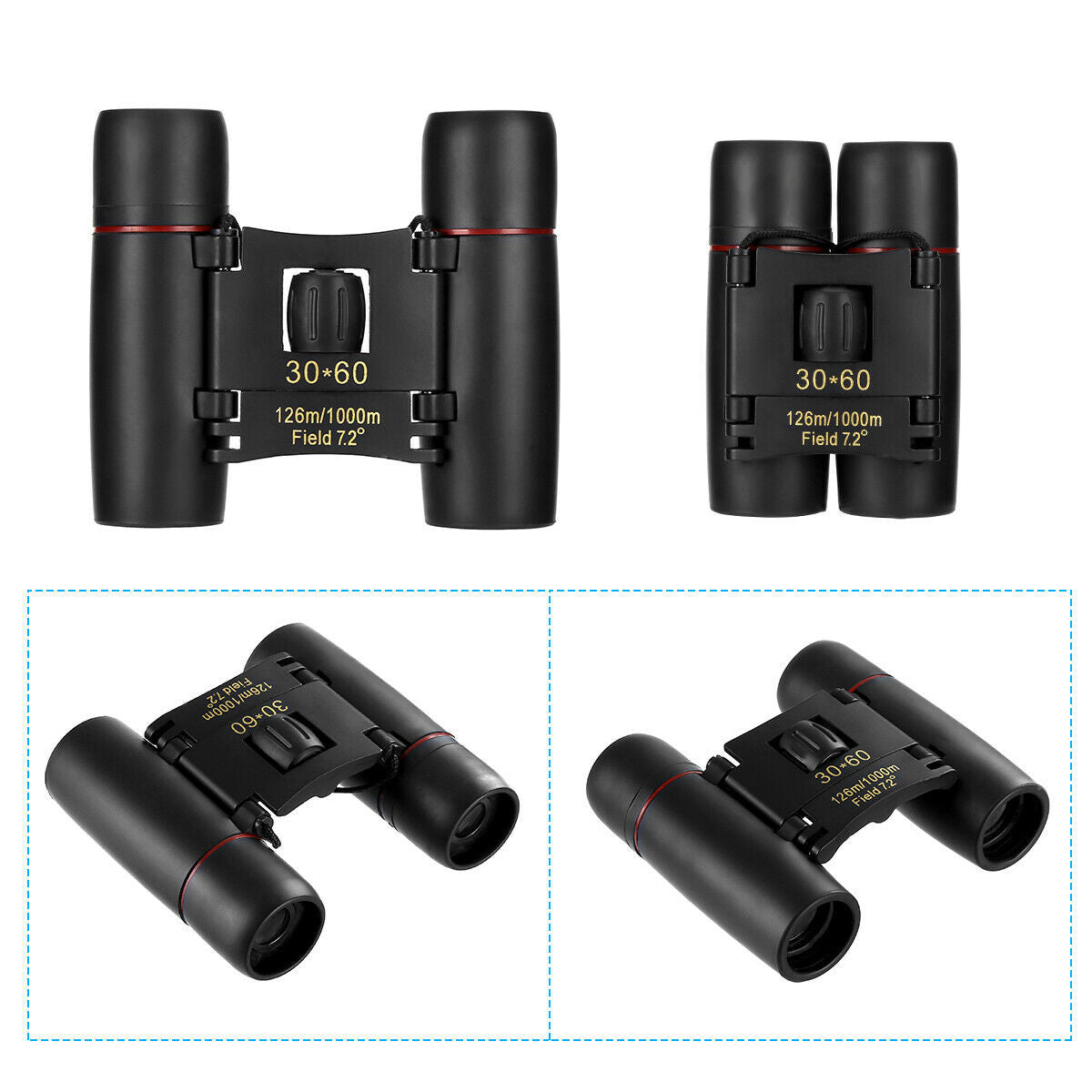 Binoculars 30x60 Zoom Travel Compact Folding Telescope Hunting Day Night Outdoor Small Pocket Binoculars Compact Adults, Mini Kids Binoculars Boys For Bird Watching, Concert Theater Opera