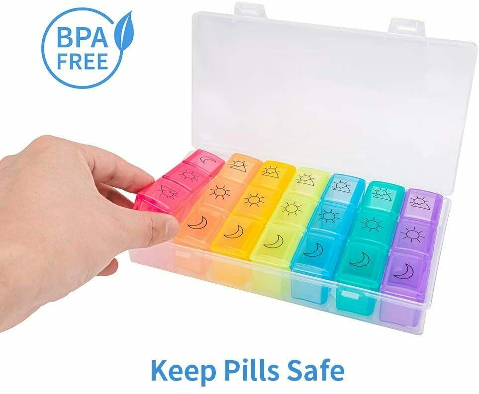 Pill Box Case Organizer Dispenser Weekly Pills Planner AM PM 7 Day Medications