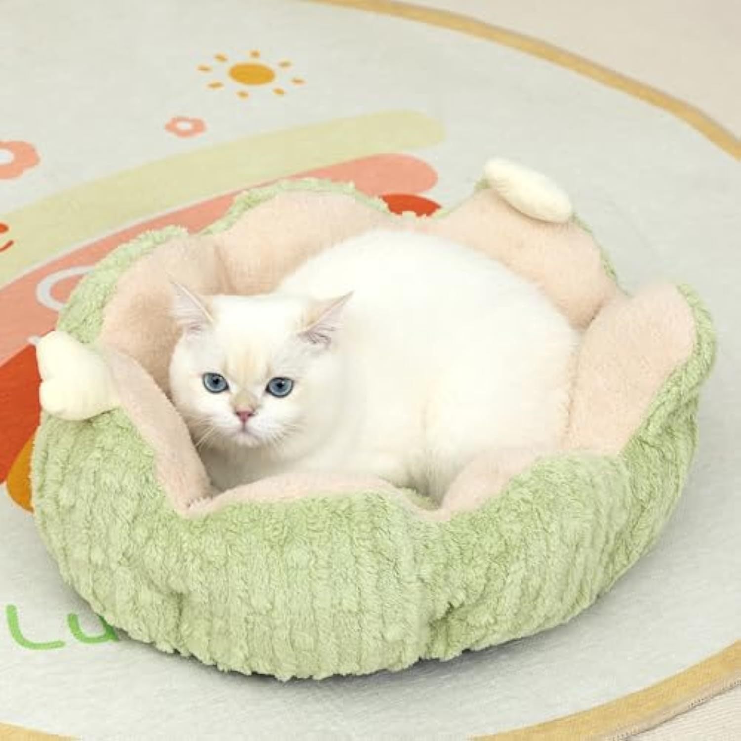 Hollypet Calming Cat Beds For Indoor Cats Cute Cactus Pet Beds Fluffy Puppy Bed Non Slip Extra Small Dog Bed