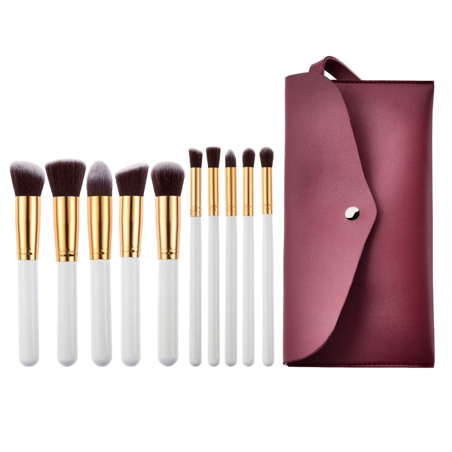 10 Pcs Makeup Brushes Set For Travel Set Synthesized White Glod With Bag