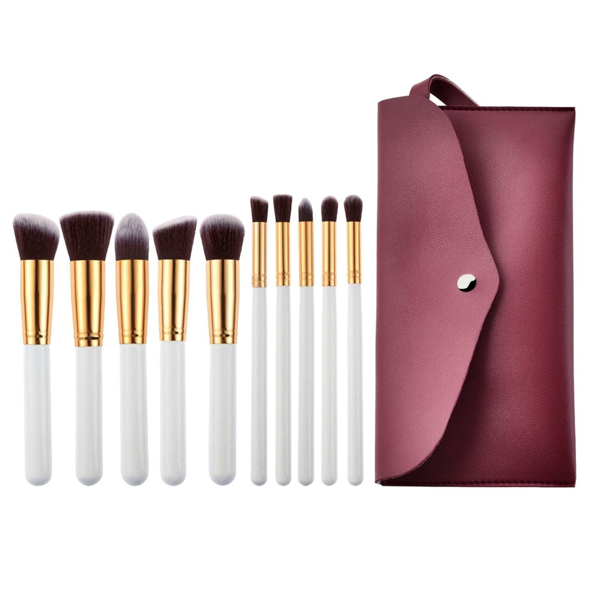 10 Pcs Makeup Brushes Set For Travel Set Synthesized White Glod With Bag