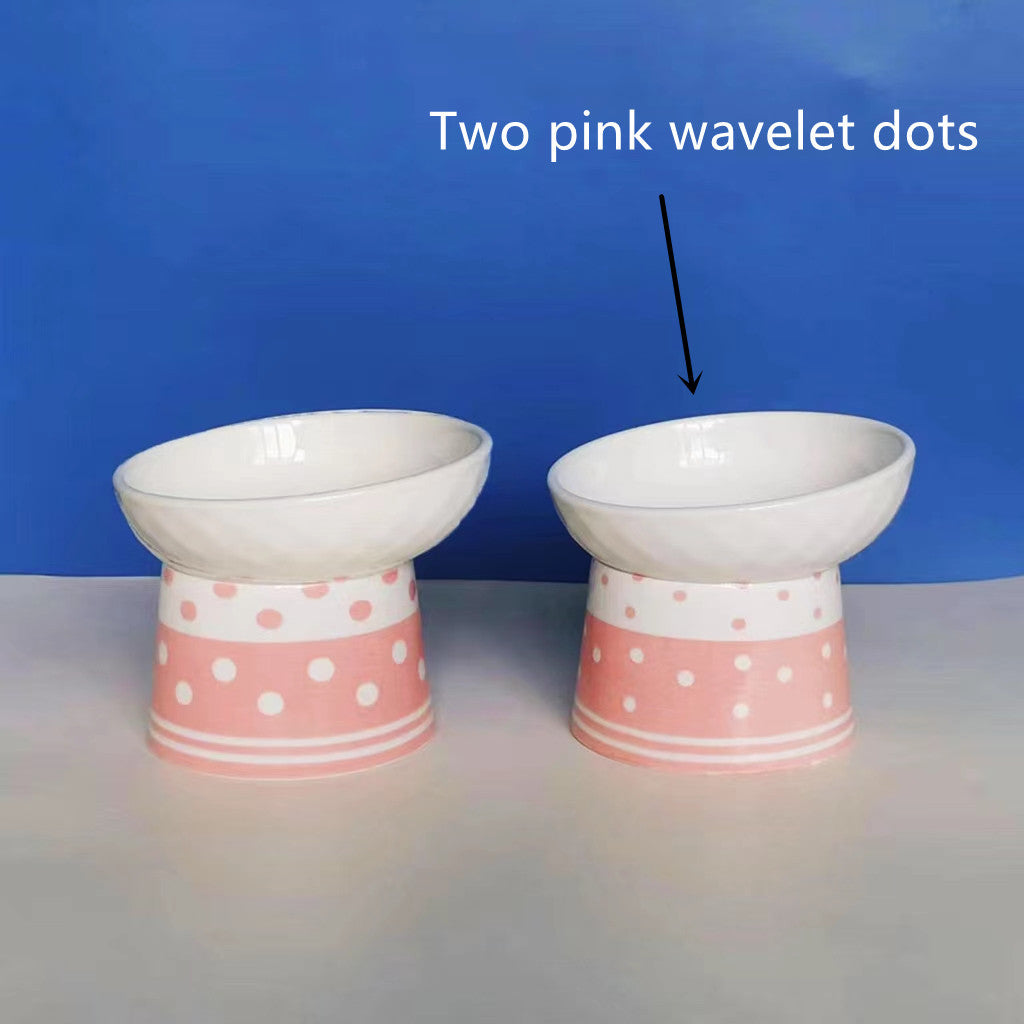 Cat Ceramic Protection Cervical Polka Dot Pet Bowl