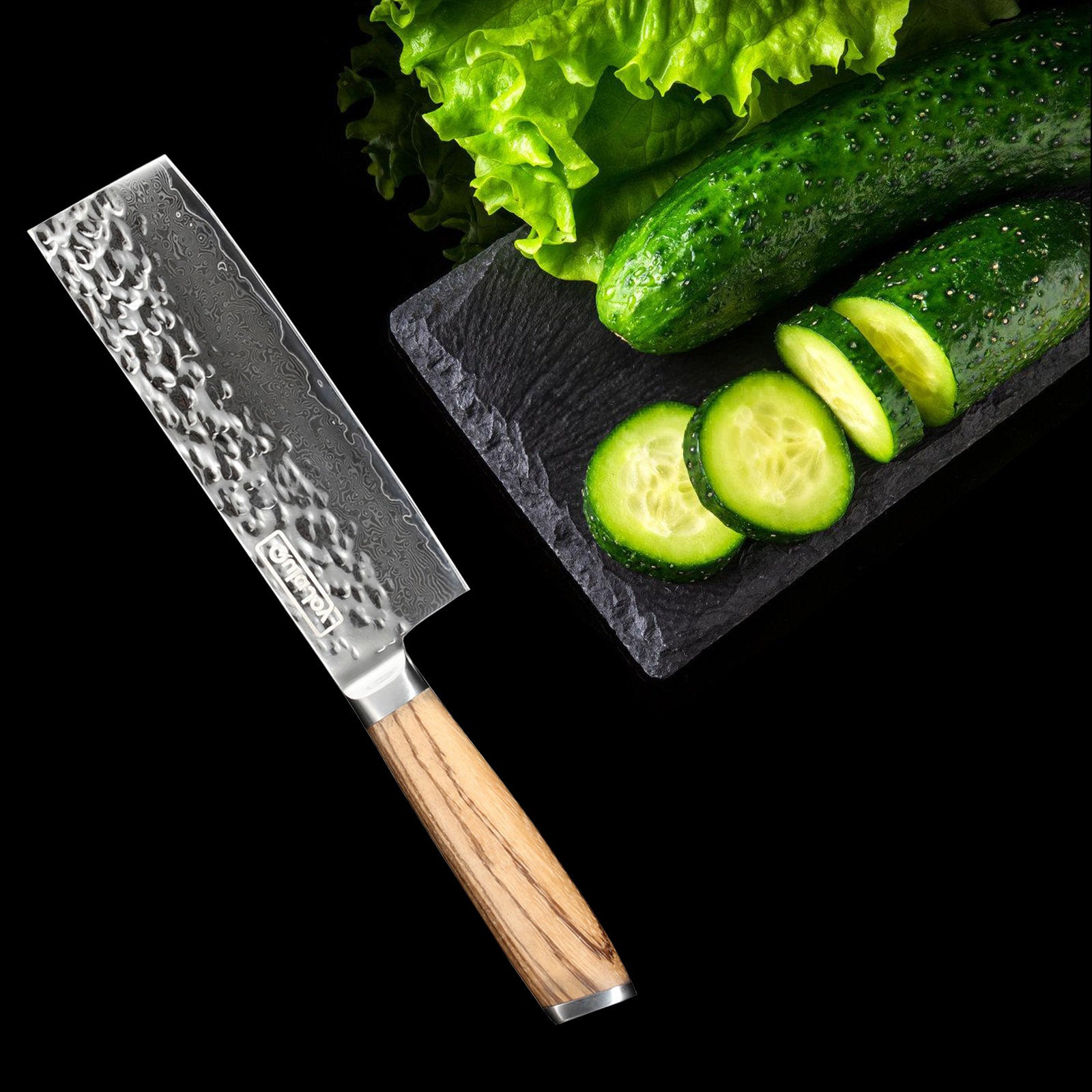 Qulajoy Nakiri Chef Knife 6.5 Inch - Professional Japanese 67 Layers Damascus VG-10 Steel - Hammered Vegetable Cutting Knife - Zebrawood Handle With Sheath