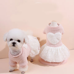 Cute Pet Dog Thick Wool Knitted Love Skirt